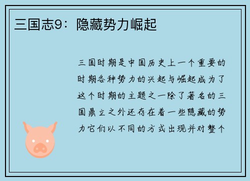 三国志9：隐藏势力崛起